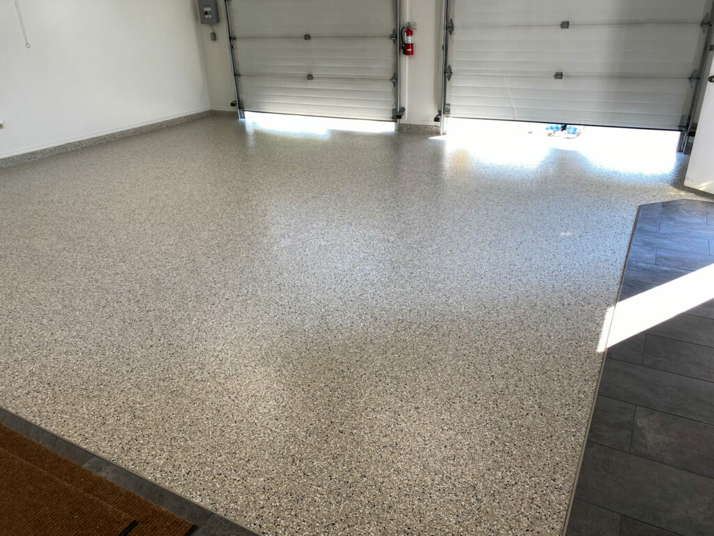 photo of an epoxy flake floor in a residential garage