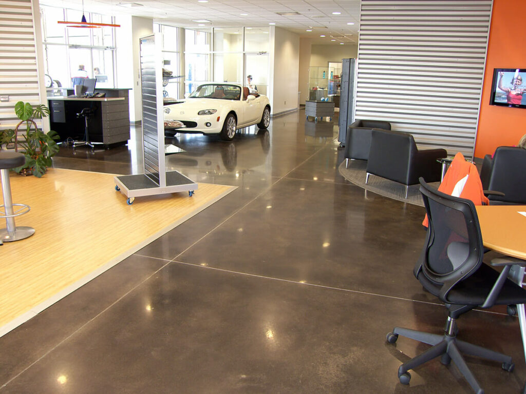 photo of a car showroom with a polished concrete floor