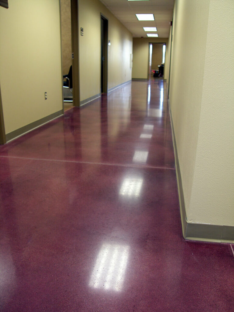 photo of a beautiful purple polished concrete hallway floor